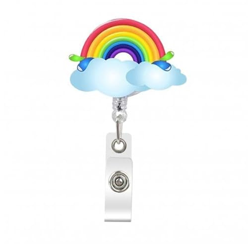 JISADER Ausziehbarer Ausweishalter, ausziehbarer Namenskartenhalter aus Nylonschnur mit Clip für Damen und Herren, Regenbogen