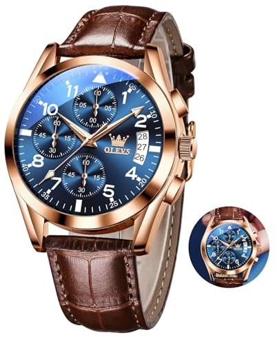 OLEVS Vintage Herrenuhren mit Lederarmband Großes Zifferblatt Armbanduhr Herren Wasserdicht Leuchtende Analog Kleid Uhren Herren mit Datumsanzeige