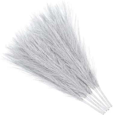 Rebower Künstliches Pampasgras Deko, [für Wohnzimmer Party Wandvase Hochzeitsdekoration] - 17,7/45cm / Silber / 6 Stück