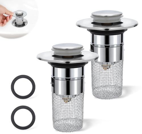 2pcs Stainless Steel Floor Drain Filter for 1.2-1.45 Inch Diameter Sink, Pop-Up Sink Drain Filter Bathtub Sink Drain Strainer Bathroom Sink Stopper with Detachable Filter Basket
