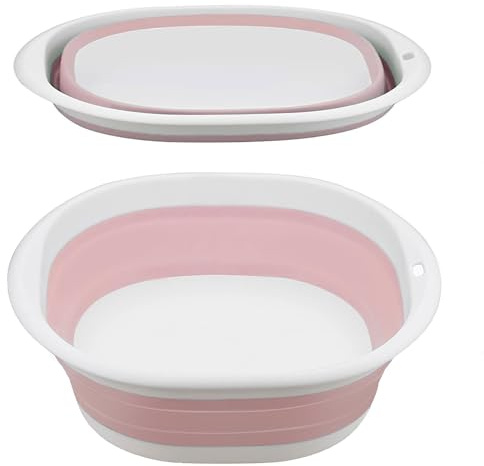 Collapsible Washing Up Bowl, Pink, 5L | Portable, Silicone Plastic Basket, Multipurpose Outdoor Travel Basin Camping Sink, Space Saving Folding Washtub