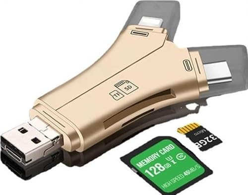 ZHHSUNY Lector de tarjetas, dispositivo i-Flash 4 en 1, adaptador de tarjeta de memoria SD para teléfono celular, PC, ECT (oro champán)