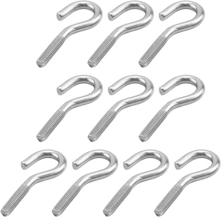 POFET Pack of 10 M8 x 60 Threaded Screw Hooks, Industrial Thread Screw Hook, Heavy Duty Screw Hooks, Screw Hooks for Hanging: Wall Hooks, Ceiling Hooks, Silver