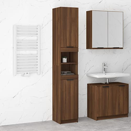 Somanki Badschrank, Bad Kommode, Badezimmer Möbel, Badzimmer Schrank, Aufbewahrungsschrank, Bad Schrank, Braun Eichen-Optik 32x34x188,5 cm Holzwerkstoff