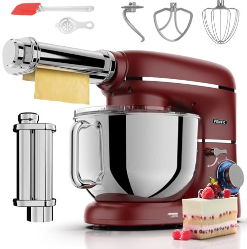 Fentic Impastatrice Planetaria con Macchina per la Pasta – 2000W – Robot da Cucina con Macchina per Pasta Fresca – Macchina Pasta - 6,2L Ciotola in Acciaio Inossidabile (Rosso)