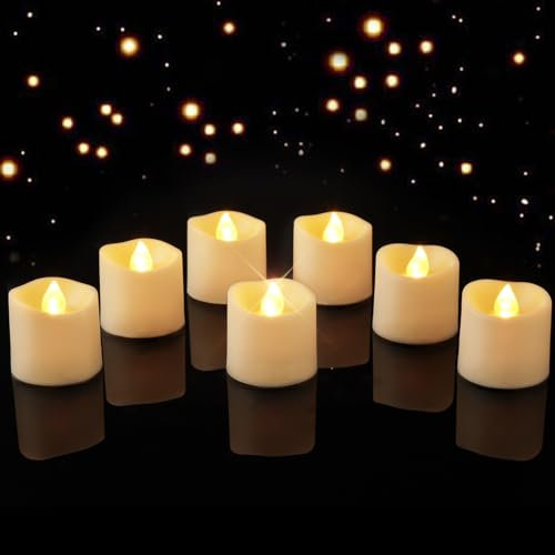 Homemory Bright Flickering Vovite Tea Lights, Battery Operated Last 200+, Electric Fake LED Flameless Candles, for Christmas Halloween Festivals Home Decoration, 12-Pack, Warm Yellow