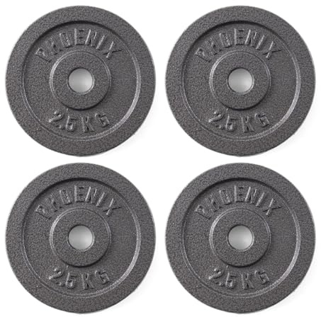 Phoenix Fitness Cast Iron Weight Plates - 1-Inch Free Weight Plate for Barbell Dumbbell Bars, Weightlifting & Strength Training at Home Gym - Set of 4, 2.5kg