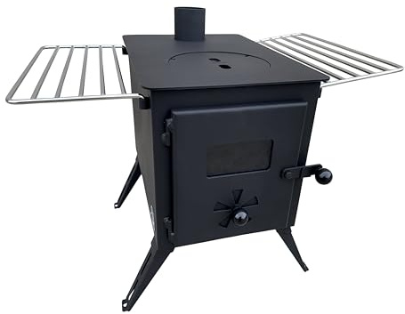 Outbacker Firebox Portable Wood Burning Tent Stove & Complete 2.68m Flue Kit – 12kg Lightweight 3.5kW Heat Output Compact Camping Stove | Stove Kit