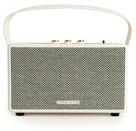 CREATE / Speaker Retro/Altavoz portátil con Bluetooth, USB y AUX Blanco Roto Grande/Diseño Retro, hata 5 Horas de autonomía, Correa de Transporte, 40W