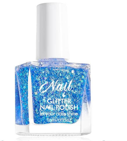 Virellay Glitzer Nagellack auf Wasserbasis Ohne UV Lampe, 10 ML (Blau, 10 ML)