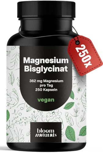 Magnesium Bisglycinat hochdosiert – 250 Kapseln – 362 mg pro Tag | Magnesium Glycinat – vegan, produziert in Deutschland, laborgeprüft