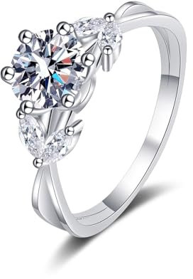 Eheringe Weissgold 585 Einzeln, Engagement Ring Runde Blume mit 1 Karat Weiß Rundschliff Laborgewachsener Diamant Größe 50 (15.9)