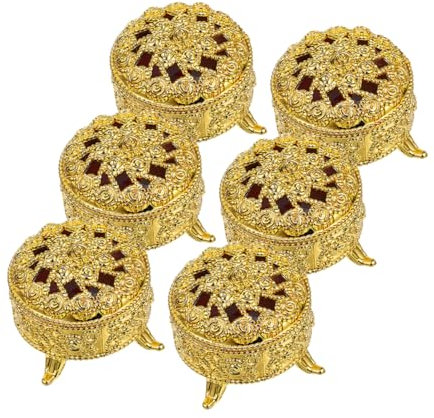 VALICLUD 6 Stück Vintage Runde Geschenkbox mit Rosenprägung Kleine Hochzeit Süßigkeiten Boxen mit Sicherem Deckel Multifunktionale Schmuck und Party Geschenkverpackung Gold