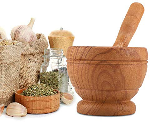 Ejoyous Mortier avec Pilon, Moulin à Ail Manuel, Moulin à épices en Plastique, Mortier à Comprimés pour Graines, épices, Noix, Poivre ou Herbes (Grain de Bois)