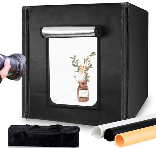 REFLEX CAMERA Professional 70×70×70cm (27.6×27.6×27.6in) LED Light Box, 192 LED Beads 5500K, Foldable Shooting Tent with 3 PVC Backdrops, Portable Photography Softbox (70×70×70cm (27.6×27.6×27.6in))