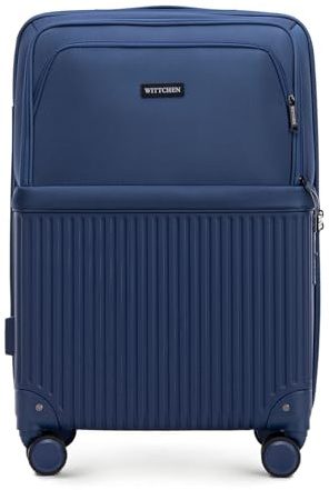WITTCHEN AXIS | M 65x44x26 cm | Mittelgroßer Koffer Reisekoffer | Hybrid ABS Nylon mit Reißverschlusstasche TSA Zahlenschloss Teleskopgriff 360° Rollen Leicht Gepäck Trolley | Dunkelblau