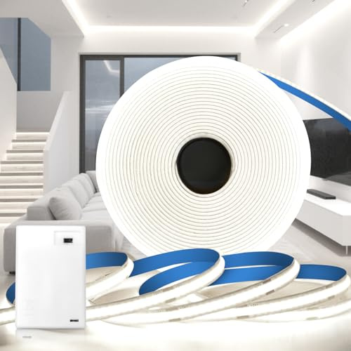 KSIBNW LED Streifen Batterie, 1M Lichterkette Batterie COB LED Strip Batteriebetrieben Weiß 6000K Lichtleiste LED Selbstklebend Indirekte Beleuchtung für Küche Vitrinen Treppen Bücherregal