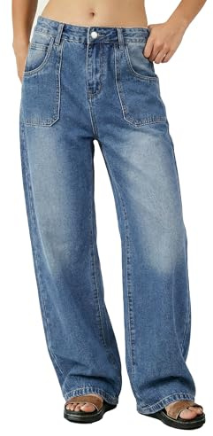 EMMIOL Baggy Jeans Women High Waisted Wide Leg Jeans E-Blue