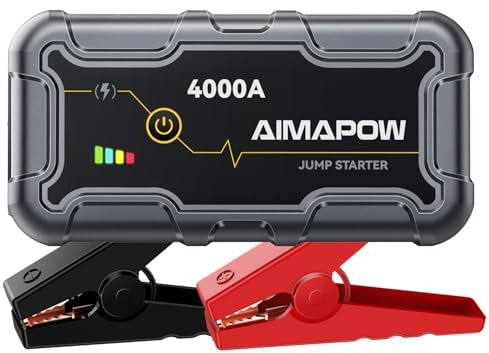 AIMAPOW Starthilfe Powerbank 4000A Auto Starthilfe mit LED-Taschenlampe, großen Bildschirm, Jumper Bildschirm, Autobatterie Booster für SUV Motorrad Rasenmähe