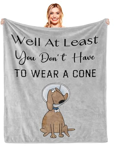 ALUNME Get Well Soon Funny Dog Cone Throw Blanket, Summer Blanket Lightweight Soft Plush Couch Blanket for Living Room, Breathable Cozy Blanket for Surgery Recovery Gifts and Summer Lounging, 50x60