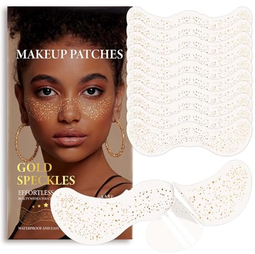 Clawrex Glitzertattoos Sommersprossen, 10 Stück Goldene Glitzer Sommersprossen Tattoo, Wasserfestes Freckle Stick, Temporäre Tattoos, Party Zubehör, Glänzendes Goldfolien Gesicht Make-up (QBT-003)
