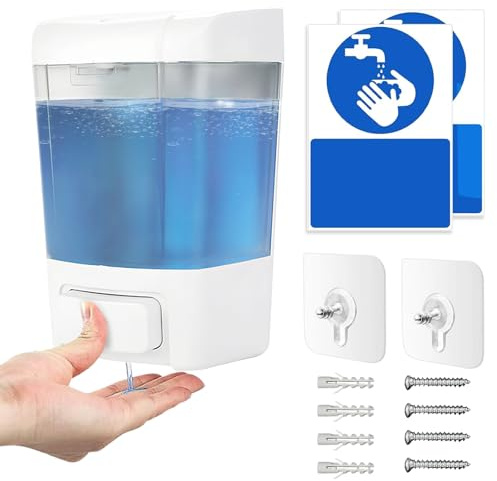 Dispenser di sapone da parete da 800 ml, dispenser manuale per disinfettante per le mani, contenitore per gel doccia liquido per bagno, cucina, casa, hotel, con adesivi igienizzanti per le mani (ABS