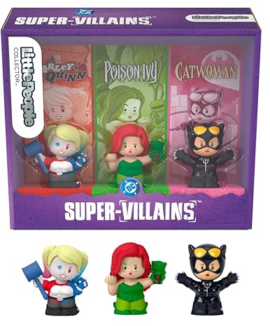 Little People Collector Set de Supervillanos DC | Harley Quinn, Catwoman, Hiedra Venenosa, figuras coleccionables en caja, para fans de cómics, JKR80