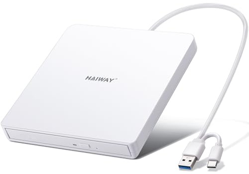 Haiway External CD DVD Drive, USB 3.0 Type-C Burner Writer +/-RW Optical Drive, Slim CD ROM Reader for Laptop Desktop PC, Compatible with Windows 11/10/8/7, Mac OS, Linux (USB 3.0 & Type-C Slim)