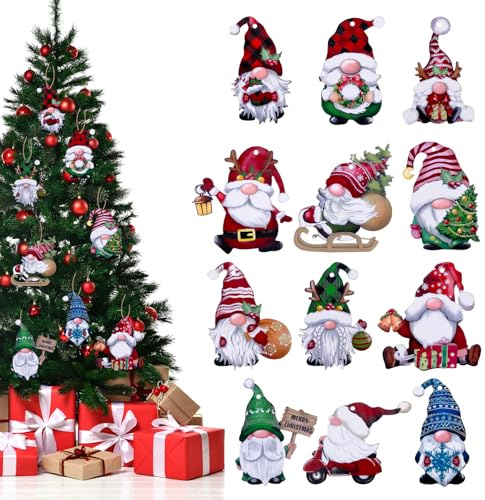 24PCS Christmas Tree Decorations Hanging Charms, Holz Weihnachtsbaumschmuck,Hängeornamente Christbaumschmuck Set,Mit Schnur, Multi-Muster Weihnachtsbaum Dekorieren Holz