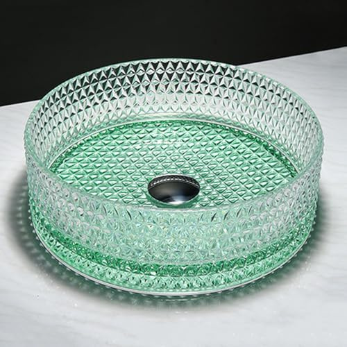ZYCDP Glaswaschbecken Rund Badezimmer Waschbecken 360 X 360 X 115 mm Ohne Hahnloch Kristallgrün