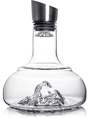Carafe à vin de style oriental en cristal, ornée d'un motif montagne et dotée couvercle acier inoxydable Accessoire cadeau pour les amateurs de vin(Transparent)
