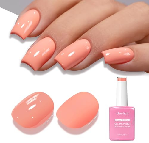 Goolich Smalto Semipermanente Unghie Corallo Arancione, 15 ML Senza HEMA e TPO Smalto Gel Arancione Pesca per Unghie Soak off a Immersione UV LED Design Unghie