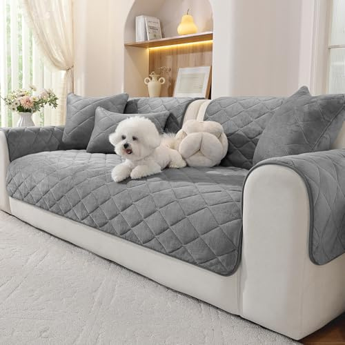 Ystyle Flanellsofa Überzug, Rutschfester Sofabezug, Weicher und Komfortabler Couchüberzug, Geeignet für 1/2/3/4-Sitzer Sofas und Sofas mit Chaise-Longue-Bereich (Dunkelgrau, 70x70cm)