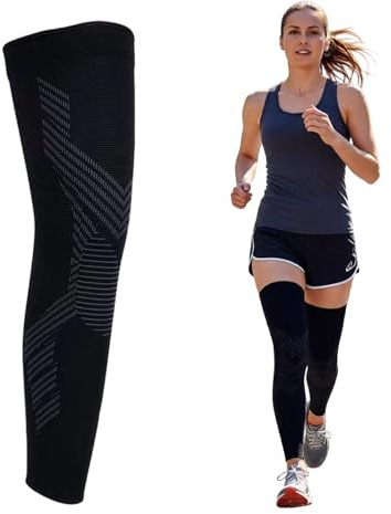 Smbrige Patentierte Kniebandage Lang & Kompressionsstrumpf – Ganzbein Stütze für Oberschenkel & Wade. Ideal bei Meniskus, Kreuzbandriss, Laufen & Gelenkschmerzen. Unisex Beinstütze, Schwarz L -1 Stück