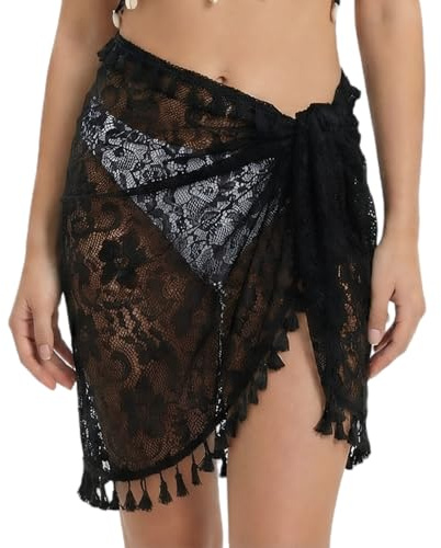 Sarongs for Women Beachwear, Black Beach Sarong, Sarong Beachwear, Beach Coverups Uk, Bikini Cover Up,Wrap Skirt, Swim (Black)