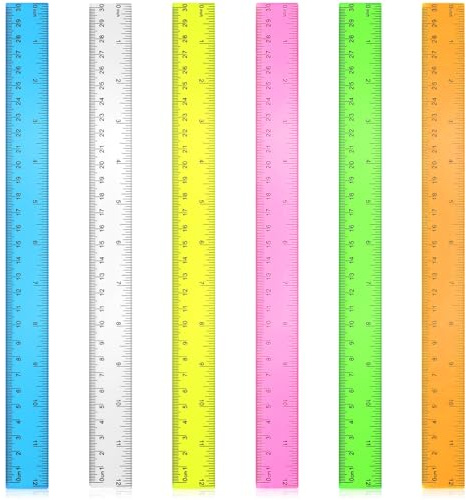 Teouuas 6 Piezas Regla, 30 cm Reglas de Plástico, Reglas de Plásticos Transparentes Inastillable, Plástico Transparente Ruler, para Escuela Oficina, Hogar (Color)