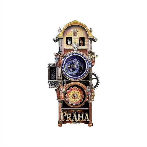 Moving Gear Astronomische Uhr Kühlschrankmagnet – Prager Quadrat Tschechische Republik Tourismus Souvenir, Holz-Kühlschrankmagnet, dekoratives Handwerk für Zuhause, Küche, Reisen, Geschenk