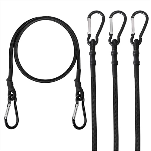 Spanngummi mit Karabiner 4er-Pack 60 cm Expander mit Karabinerhaken Gepäckspanner Schwarz für Sicherung von Gepäck, Campingausrüstung, Fahrradträgern, Autodach, Camping, Ladung