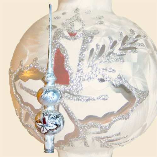 Lauschaer Glaskunst-Christbaumspitzen Märchenzeit - Weihnachten - Winter - Weihnachtsbaumspitze - Christbaumspitze - Eislack weiß - zweikuglig handbemalt - 30 cm