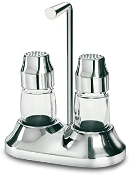 Giannini Steel Saliera Acciaio inox Vetro Sale Pepe 12,5x7xh15 cm