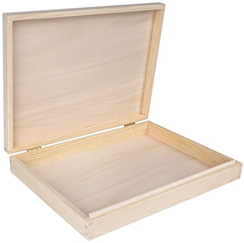 Creative Deco A4 Holzkiste mit Deckel | 34 x 25,3 x 5,3 cm | Unlackierte Aufbewahrungsbox aus unbehandelte Kiefer | Holzbox Ideale Schatulle zur Lagerung der Wertsachen, Spielzeugen, Dokumente