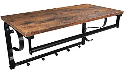 VASAGLE Industrial Wall Mounted Coat Rack with Shelf, 5 Hooks, Hanging Bar, for Hallway, Bathroom, Living Room, Rustic Brown and Black LCR11BX