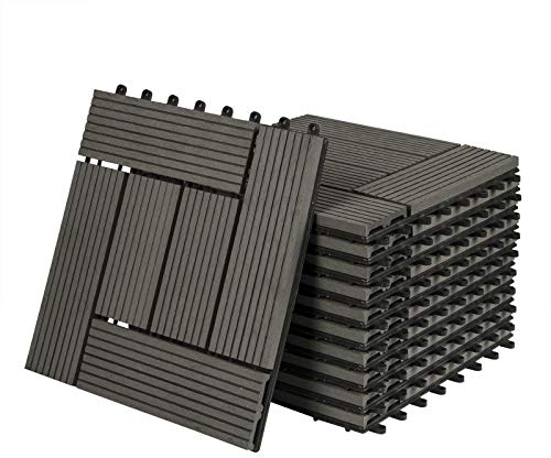 Laneetal WPC Fliesen 11er Set für 1 m², Balkonfliesen 30x30 cm, Terrassenfliesen Klicksystem, Klickfliesen Terrasse Balkon, Bodenfliesen Bodenbelag für außen, Grau