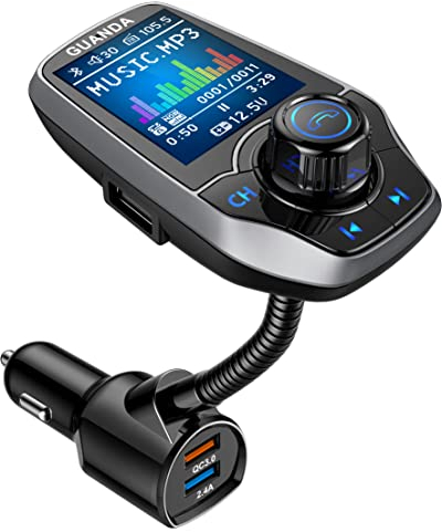 4-in-1 Bluetooth FM Transmitter Auto, Kabelloses Radio AUX Adapter mit 3 Port USB, 18W Ladegerät, SD/TF-Karte, 5 EQ Modi, 1,8'' Farbdisplay Freisprechfunktion Auto Zigarettenanzünder MP3 Player
