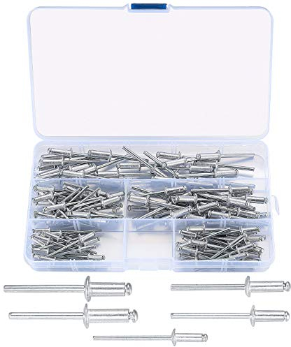 120 Pcs Pop Rivets Assortment, Assorted Flange Aluminium Blinds Rivets with Storage Box, 3.2mm, 4mm, 5mm Head Rivets for Metal, Wood, Plastic