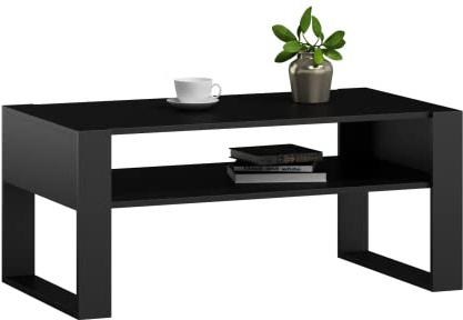 MATKAM Couchtisch KAJA H50 x B100 x T53,6 cm Loft Retro, offene Ablage unter der Tischplatte, Kufenbeine (Schwarz)