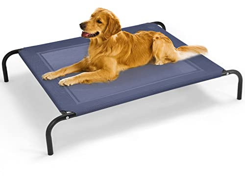 GYMAX Haustierbett, Erhöhtes Hundebett mit Stabiler Metallrahmen & Anti-Rutsch-Füße, Hundeliege bis 40/70 kg belastbar, Haustierliege für Haus, Balkon & Garten (XL)