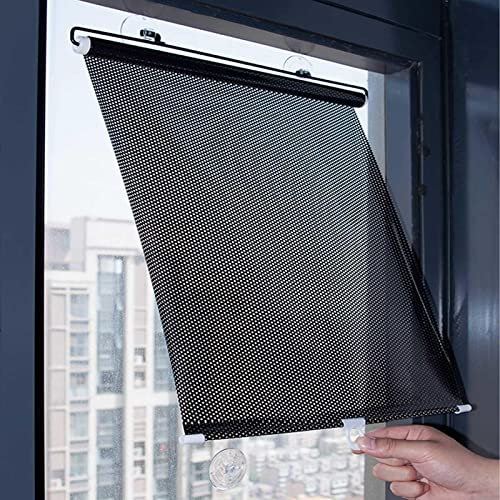 Einziehbare Verdunkelungsrollos,Saugnapf Sonnenschutzrollos Für Fenster,Temporäre Jalousien,Wärmeisolierte Vorhänge Für Haus/Büro,Sichtschutz Dachfenster Rollo,Ohne Bohren,Black-58×125cm(22.8*49.2in)