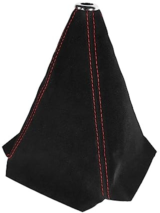 BESULEN Car Shift Boot Cover, Suede Leather Shift Knob Boot Dust Cover, Universal Manual/Auto Shifter Boot Sleeve Replacement, Handbrake Gaiter Car Interior Accessories (Black/Red)