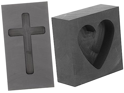 DOITOOL Graphit Form Herz, 2 Stk Graphittiegel Gussform Für Barren Herzguss-Barrenform Schmelzende -Silber-Form Zum Schmelzen Von Graphit Herz-Graphitform Kreuzgussformen Herzförmig Modell